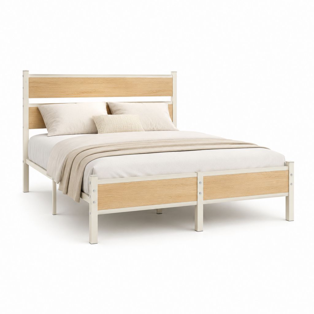 Letto matrimoniale con struttura bianco e rovere 160 x 200 cm