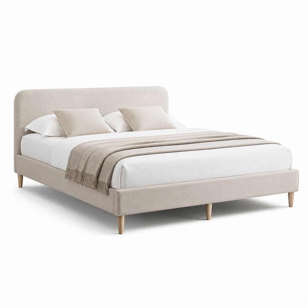 Letto matrimoniale imbottito beige in poliestere rettangolare 170 x 215 x 105 cm