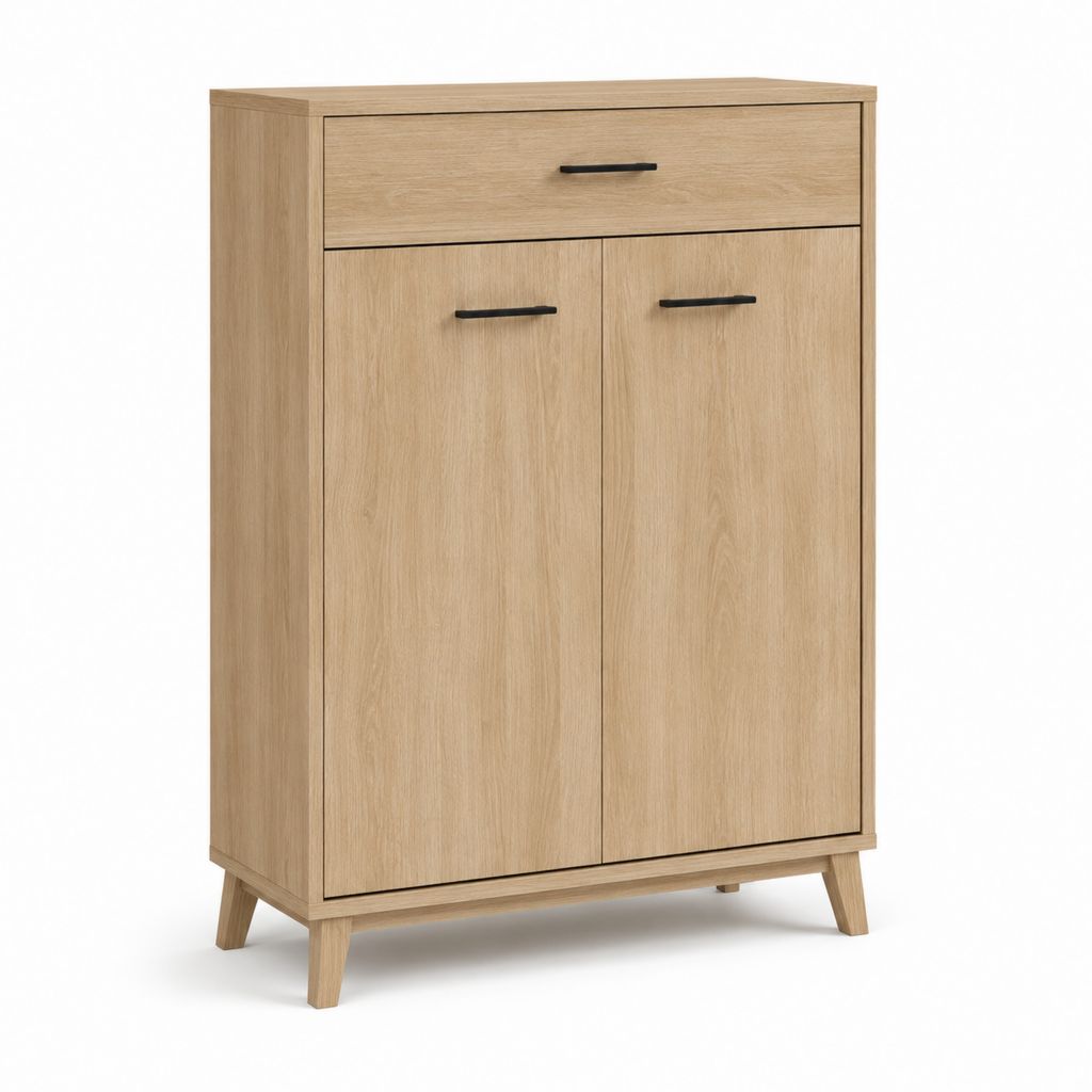 Scarpiera a 2 ante con cassetto rovere chiaro in pannello truciolare 80 x 35 x 110 cm
