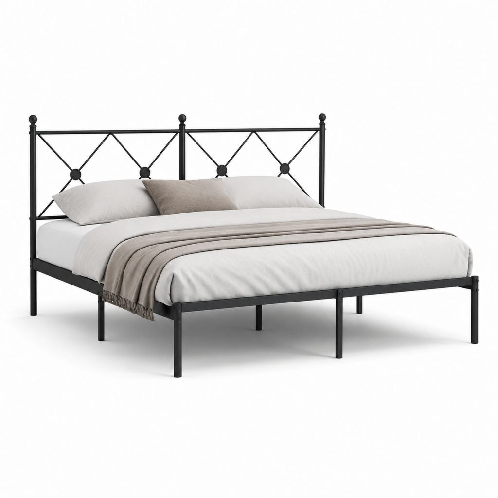 Letto matrimoniale nero in acciaio con struttura rettangolare 160 x 200 cm