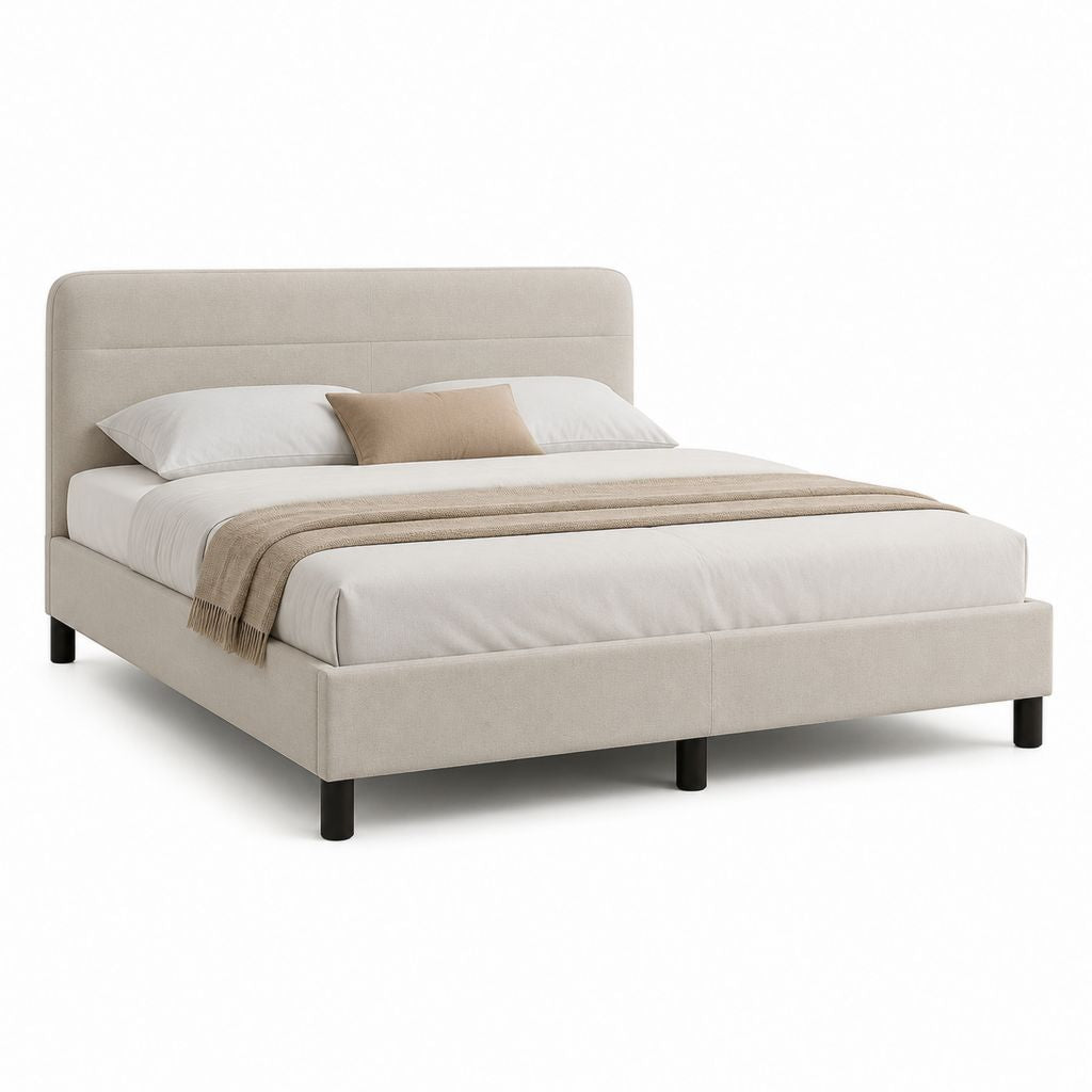 Letto matrimoniale imbottito beige in poliestere rettangolare 160 x 200 cm