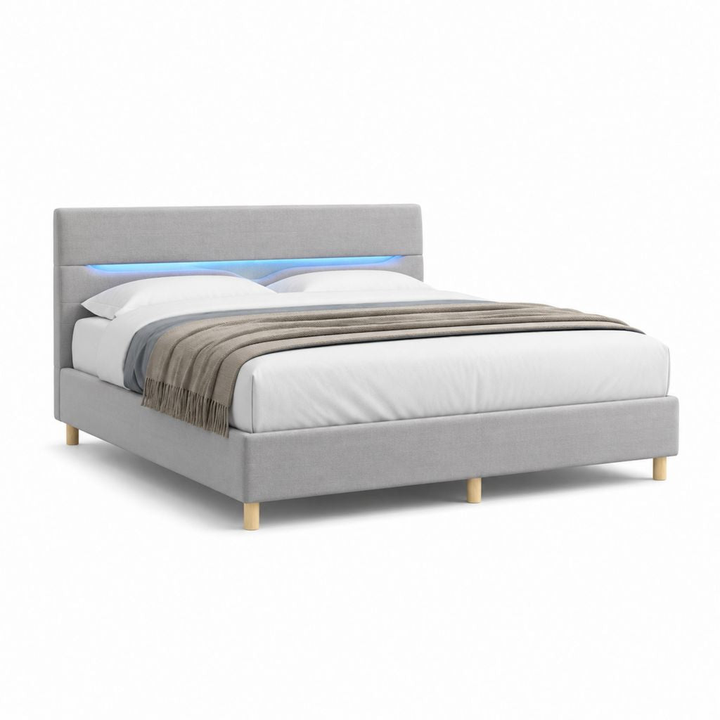Letto matrimoniale con LED grigio in poliestere rettangolare 160 x 200 cm