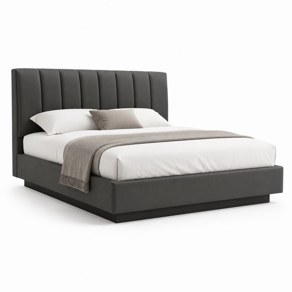Letto matrimoniale imbottito grigio scuro in similpelle rettangolare 160 x 200 cm