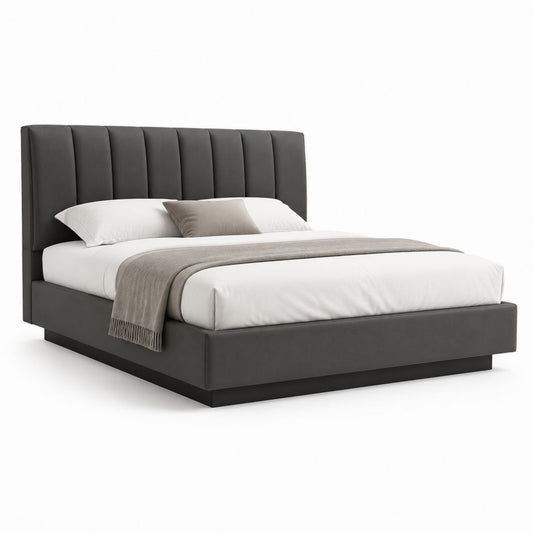Letto matrimoniale imbottito grigio scuro in similpelle rettangolare 160 x 200 cm