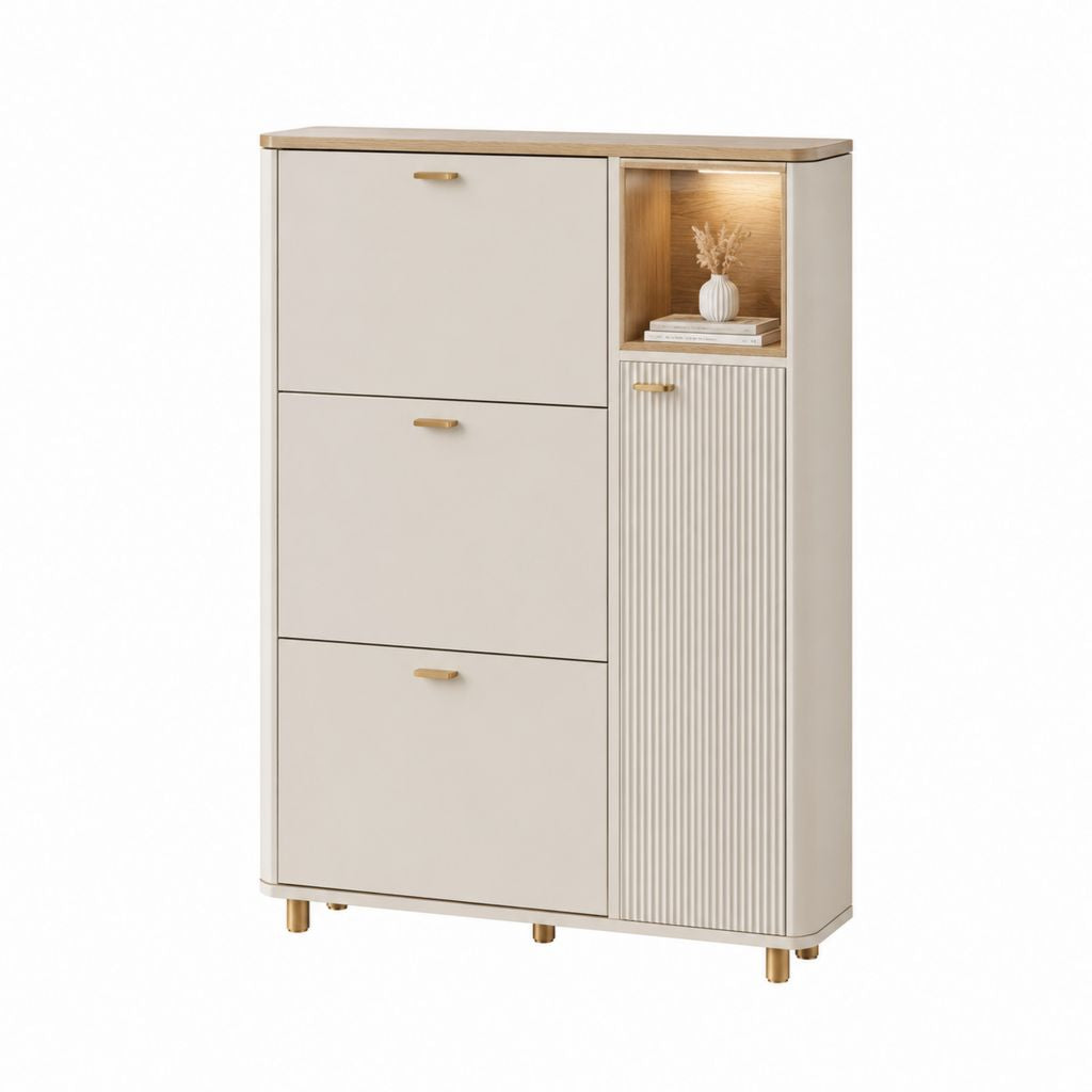 Scarpiera da ingresso beige in MDF con anta e vano a giorno 90 x 35 x 120 cm