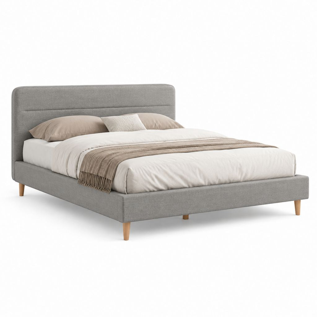 Letto matrimoniale imbottito grigio in poliestere con struttura 160 x 200 cm