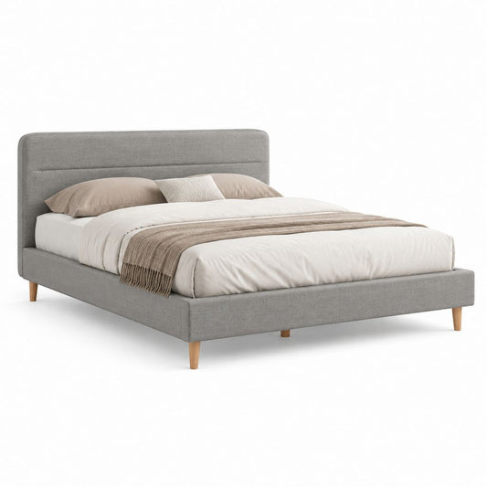 Letto matrimoniale imbottito grigio in poliestere con struttura 160 x 200 cm