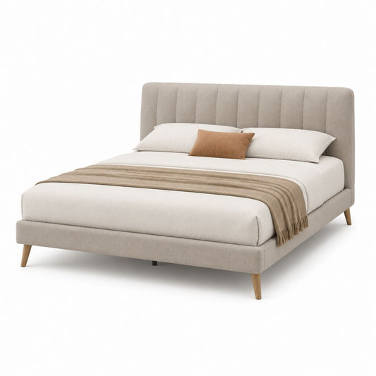 Letto matrimoniale imbottito beige in poliestere 175 x 215 x 110 cm per materasso 160 x 200 cm