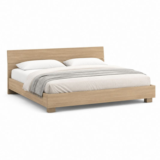 Letto matrimoniale con testiera rovere chiaro in pannelli di particelle rettangolare 160 x 200 cm