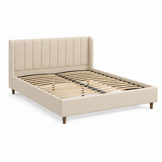 Letto matrimoniale con rete a doghe beige in poliestere 160 x 200 cm