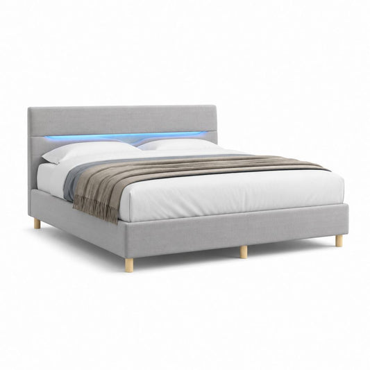 Letto matrimoniale con LED grigio in poliestere rettangolare 160 x 200 cm