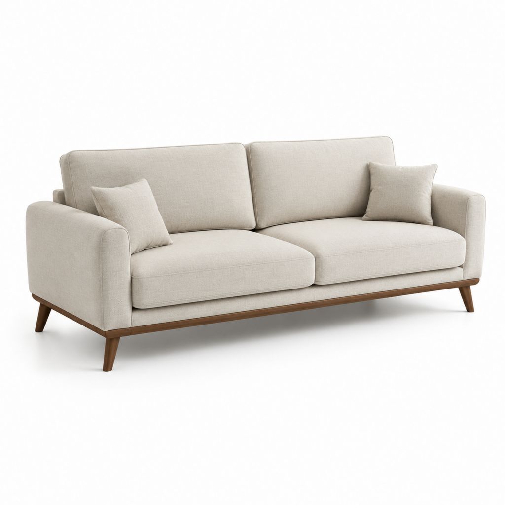 Divano 3 posti beige in poliestere con gambe in legno massello 210 x 88 x 86 cm