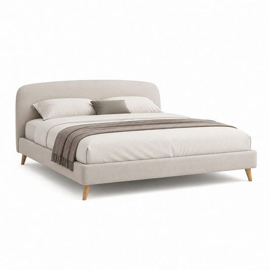 Letto matrimoniale imbottito beige in poliestere con testiera curva 160 x 200 cm