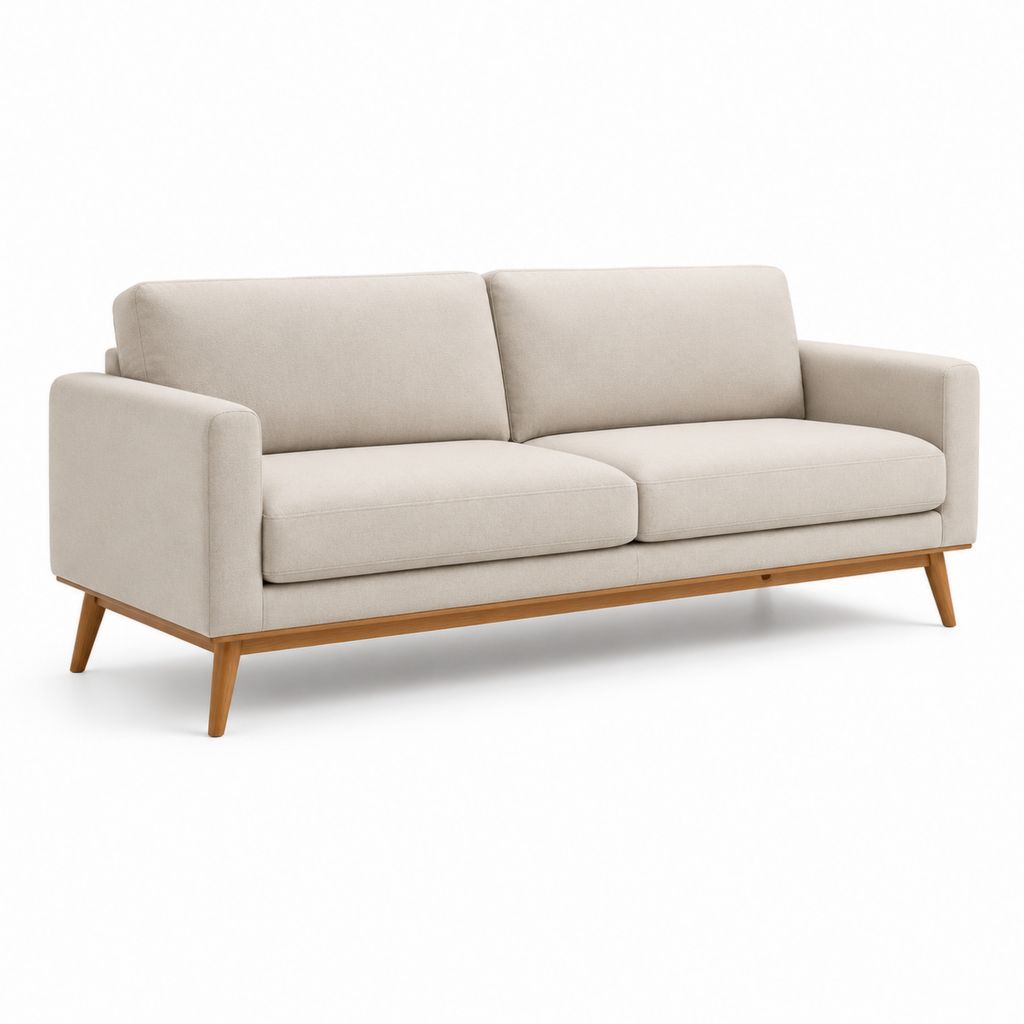 Divano 2 posti beige in poliestere con gambe in legno massello 180 x 84 x 82 cm
