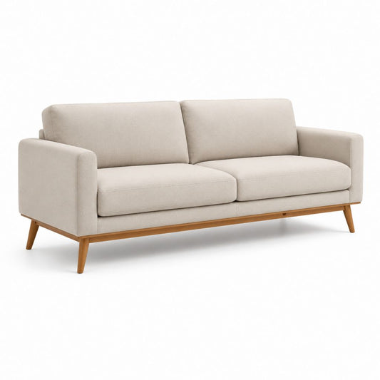 Divano 2 posti beige in poliestere con gambe in legno massello 180 x 84 x 82 cm