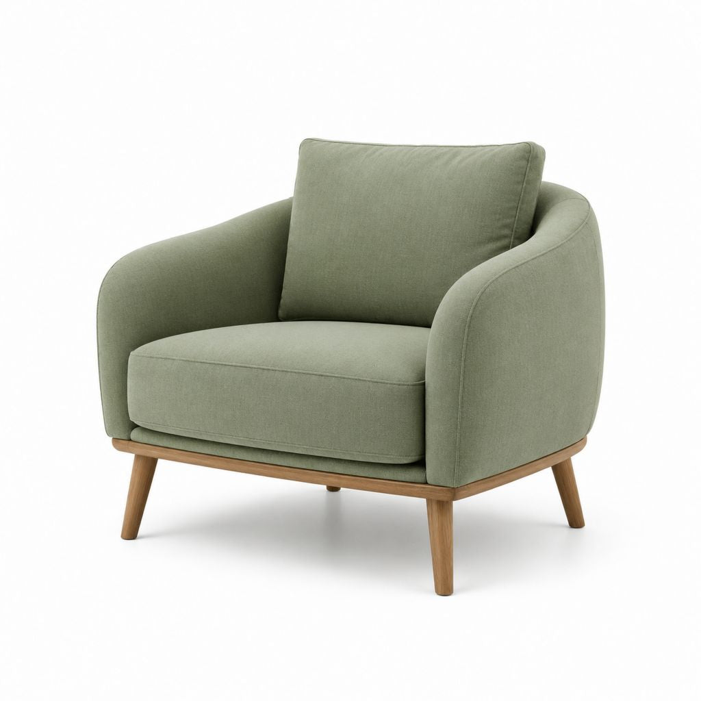Poltrona da soggiorno verde salvia in poliestere con gambe in legno massello di hevea 82 x 82 x 78 cm