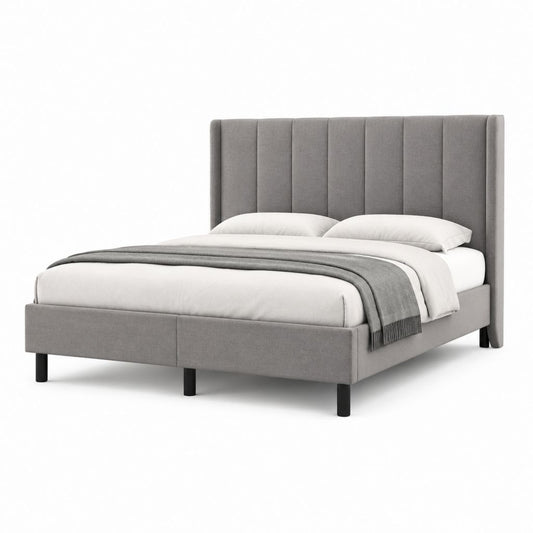 Letto matrimoniale imbottito grigio in poliestere con testiera alta 160 x 200 cm