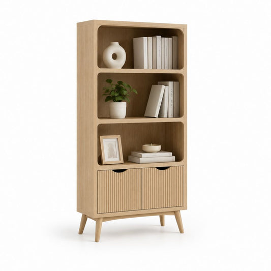 Libreria alta con ante in MDF impiallacciato rovere naturale 80 x 35 x 180 cm
