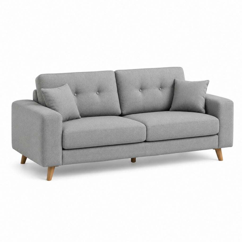 Divano 2 posti grigio in poliestere con piedi in legno 180 x 85 x 84 cm