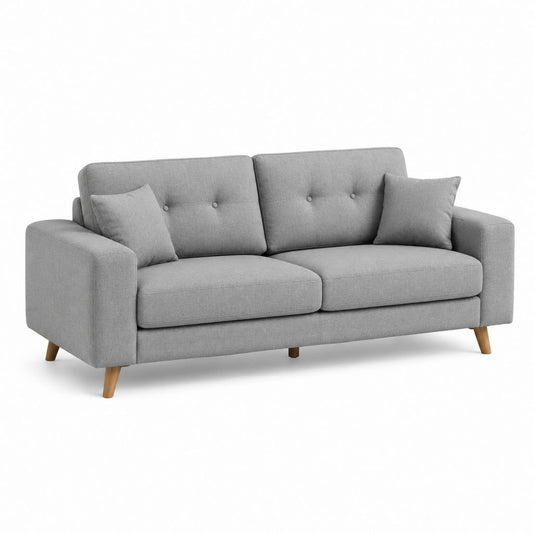 Divano 2 posti grigio in poliestere con piedi in legno 180 x 85 x 84 cm