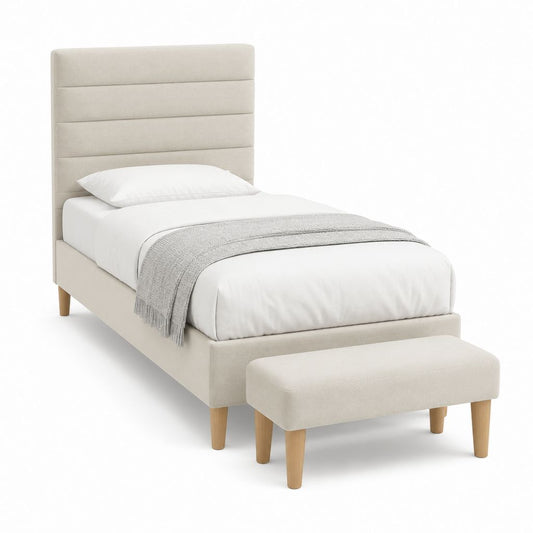 Letto singolo con panca beige in poliestere 90 x 200 cm 105 x 215 x 115 cm