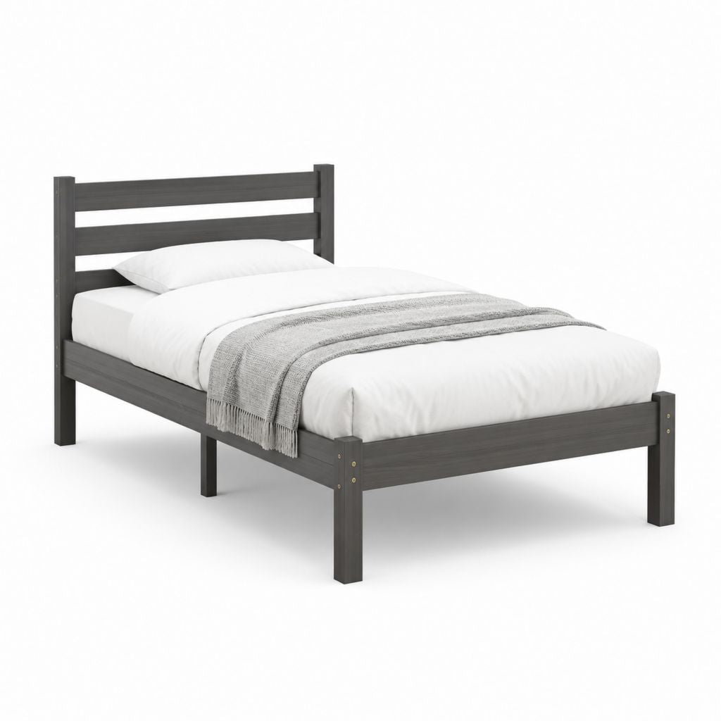 Letto singolo con struttura rettangolare grigio antracite in legno massello di pino 90 x 190 cm