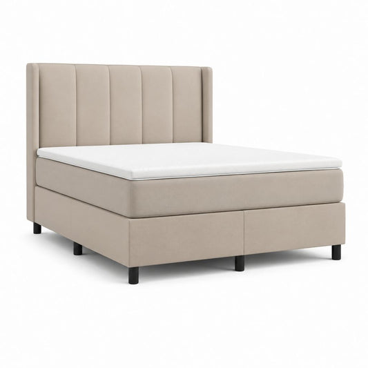 Letto matrimoniale imbottito beige in poliestere con testiera alta e materasso 160 x 200 cm